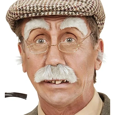 Image of WIDMANN Old man set costume accessory, including eyebrows and moustache. Perfect compliment to any adults elderly outfit.