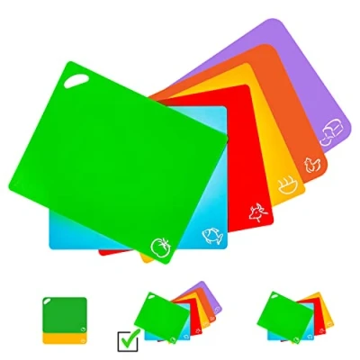 Image of Axer Colour Coded Chopping Boards for Kitchens 6 pcs Flexible Cutting Board Set Food Icons Large Plastic BPA Free