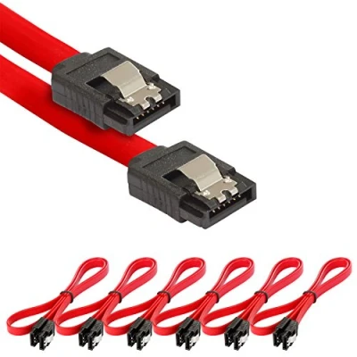 Image of POPPSTAR 6x 0.5m Sata 3 HDD SSD cable with clip plug straight, up to 6 Gbps, red