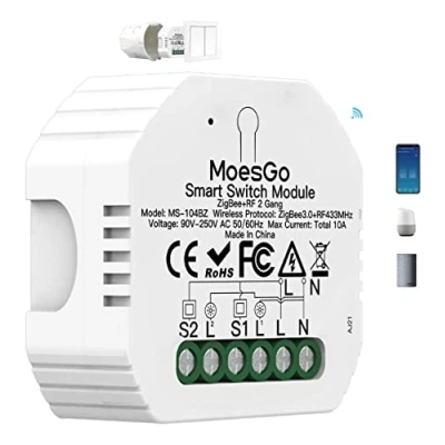 Image of MoesGo Tuya Zigbee Smart Alexa 2 Gang Light Switch 1 Way or Module, Timer Wireless RF433 Remote Compatible with Life Google Home(Only Work Hub, 2MQTT Available)