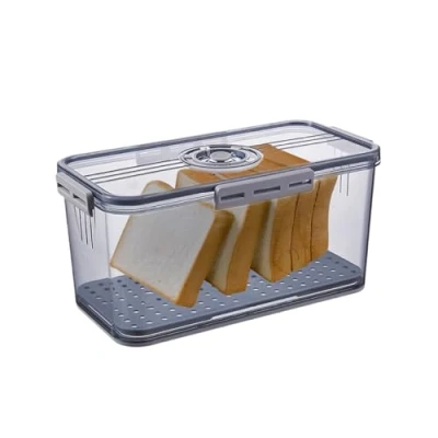 Image of Bread Storage Container Time Recording Boxes for Kitchen Counter Airtight with Lid Portable Homemade Vegetable Fruit GreyBread