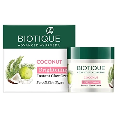 Image of Biotique Bio Coconut Whitening and Brightening Cream for All Skin Types, 50 gm I Remove Dark Spots 100% Natural &amp; Organic Pure Virgin Coconut, Ddelion Manjishtha
