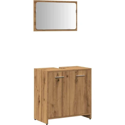 Image of vidaXL bathroom cabinet with mirror wall mounted storage artisan oak engineered wood 60x33x61 cm