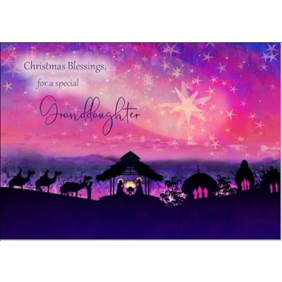 Image of doodlecards Granddaughter Christmas Card Nativity Scene Evening Watercolour Medium Size for with Plain Envelope