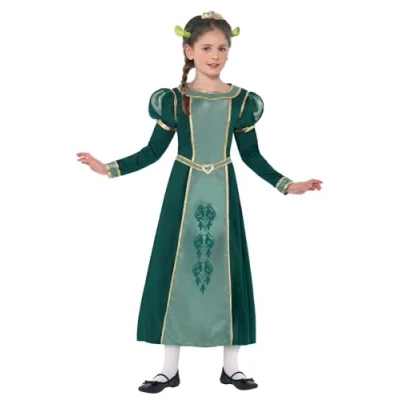 Image of Smiffys Children&#039;s Shrek Princess Fiona Costume, Dress, Tiara Headband &amp; Ears, Official License Outfit with Puff Sleeves Details, Group Costume