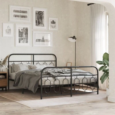 Image of vidaXL Metal Bed Frame without Mattress with Footboard Black 140x190cm