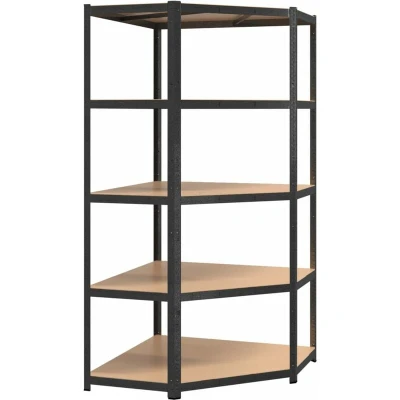 Image of vidaXL 5 Layer Heavy duty Corner Shelf Grey Steel&amp;Engineered Wood