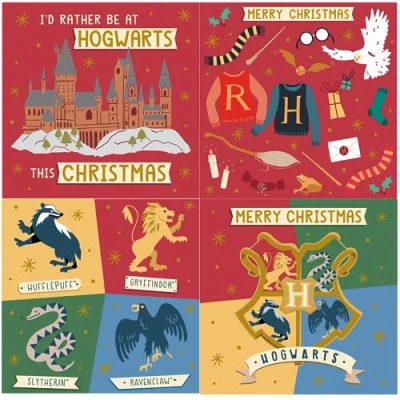 Image of Official Harry Potter Christmas Card Pack, 20 Cards, 4 Different Designs, HPXB2