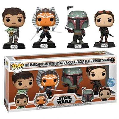Image of Funko Pop Star Wars Special Edition 4 Pack With GROGU / ASHOKA BOBA FETT FENNEC SHAND