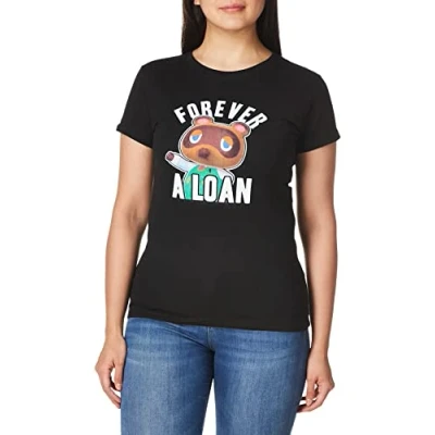 Image of Nintendo Women&#039;s Forever a Loan Animal Crossing Crew Neck Graphic T Shirt, Black, M