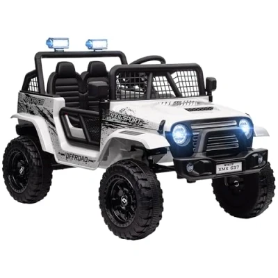 Image of AIYAPLAY Kids Ride On Car, 12V Battery Powered Electric Truck with 4 Spring Suspension Wheels, Parental Remote Control, Music Horn LED Lights, for 3 6 Years Old White