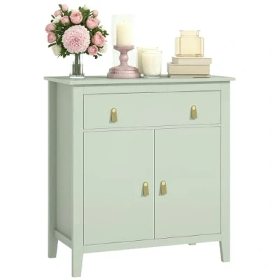 Image of HOMCOM Sideboard, Modern Storage Cabinet with Drawer, Adjustable Shelf and PU Pulls for Living Room, Dining Kitchen, Light Green
