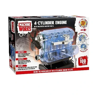 Image of Machine Works MWH04ARR 4 Cylinder Petrol Car Engine Replica Model Building Kit Features Real Sounds and Illumination, 100+ Pieces, 10+ Years
