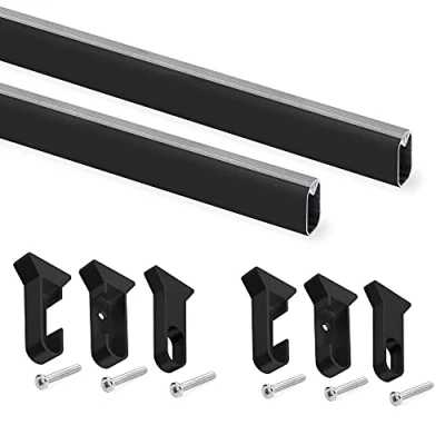 Image of Emuca Wardrobe hanging rail kit, 1150 mm (45 inch), Black painted, Aluminium and Plastic, Pack of 2