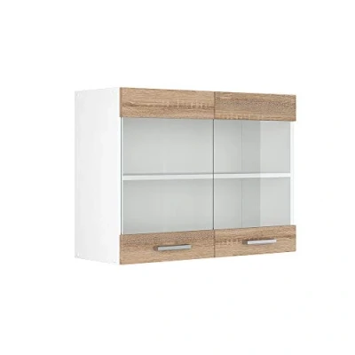 Image of Vicco Glass kitchen cabinet Raul, Sonoma/White, 80 cm