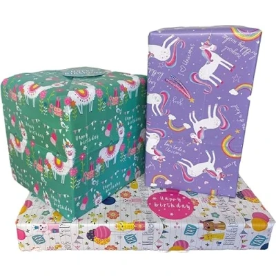 Image of Abacus Cards AMZ02A Juvenile Girl Wrapping Paper Gift Wrap Multipack, 6 Recyclable Folded Sheets and Tags,500x700