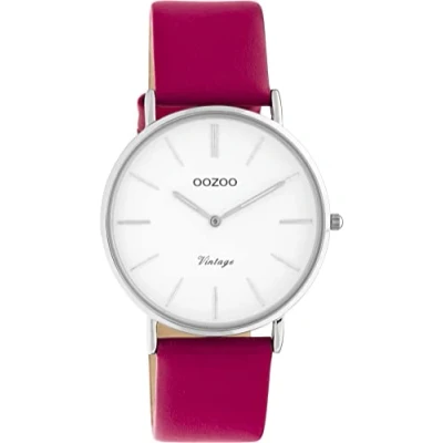 Image of Oozoo Vintage Women&#039;s Watch with 18 mm Leather Strap Analogue in Round, Pink Silver, Strap.