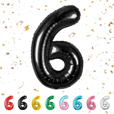 Image of Number Balloons 6,Black 6 Balloon 40 Inch Giant Helium Foil for Boys Girls Party Decor Birthday Anniversary Graduation Decorations Supplies