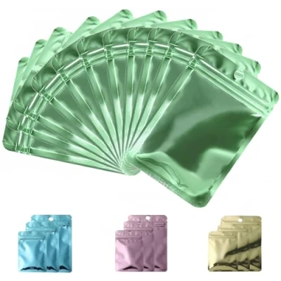 Image of Rimiko 50pcs Resealable Sample Bags, Small Ziplock Mylar Bags with Hanging Hole, Clear Foil for Packaging, Retail, Food and Items Storage (Metallic Green, 3.1&quot;x5.1&quot;)