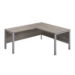 Image of 1800X800 Goal Post Left Hand Return Desk Grey Oak Silver