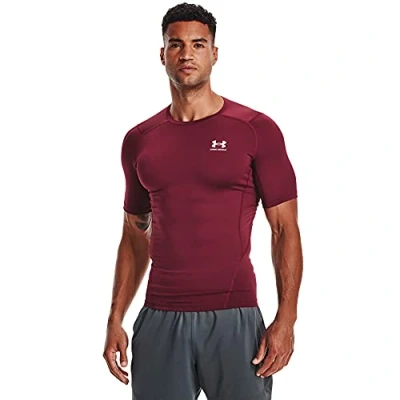 Image of Under Armour Men&#039;s HeatGear Compression Short Sleeve T Shirt, Cardinal (625)/White, XXL