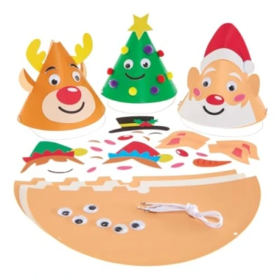 Image of Baker Ross FX704 Christmas Cone Party Hat Kits Pack of 6, Accessories for Kids