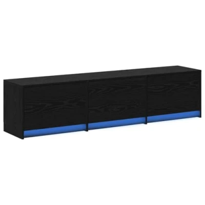 Image of vidaXL TV Cabinet with LED Black Oak 162.5x34x40 cm Engineered Wood
