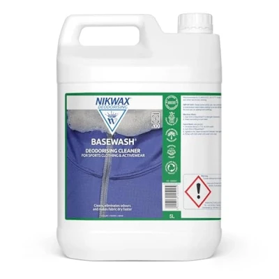 Image of Nikwax Basewash 5 Litre, High Performance Deodorising Sports Fabric Cleaner &amp; Conditioner, Cleans Away Odours, Makes Dry Faster, Enhance Cooling Remove Sweat, Boosting Comfort