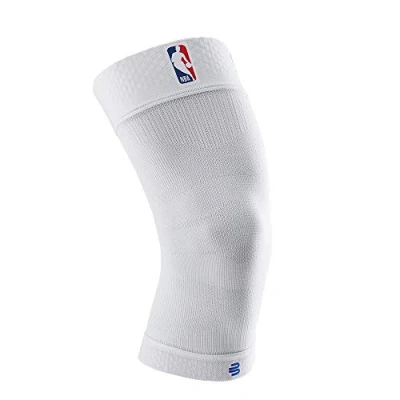 Image of Bauerfeind Knee Bandage &quot;Sports Compression Support NBA&quot;, 1 Unisex Sports Brace for Ball Sports, Basketball in White With NBA Logo