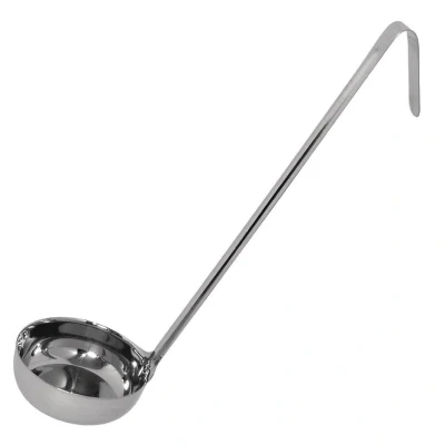 Image of Vogue Flat Bottom Ladle 180 ml6.3 oz, Stainless Steel, Size: 375(L)x100(Dia)mm, Pizza Prep for Spreading Sauce, Hooked Handle Storage, GG005