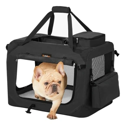 Image of Feandrea Foldable Pet Carrier Bag, Portable Cat Dog Carrier, Soft Sided Travel with Breathable Mesh, Handles, Storage Pockets, 60 x 42 cm, Black PDC60H