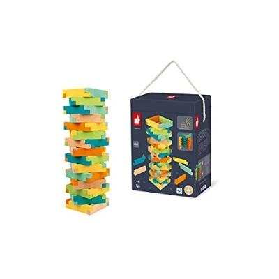 Image of Janod 60 Piece Wooden Construction Barrel Building Game Develops Fine Motor Skills and Concentration Wood (Fsc Certified Beech) Water Based Paint Suitable for Ages 4 Up, J08300