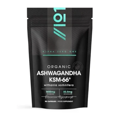 Image of Organic Ashwagandha KSM 66® with BioPerine® 1650mg 90 Capsules 5% Withanolides Most Bioavailable Full Spectrum Root Extract Not Tablets or Powde yesr (1 Month Supply) by Alpha01