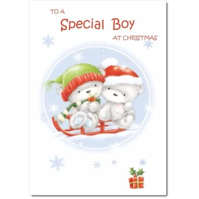 Image of doodlecards Special Boy Christmas Card Cute Bears on Sled Medium Size for with Plain Envelope