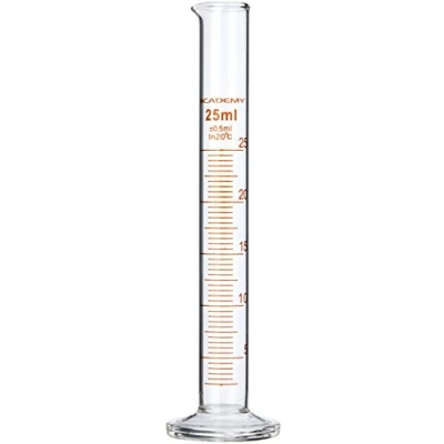 Image of ACADEMY/KING SCIENTIFIC EA MZ9V HJQI GLASS MEASURING CYLINDER (GRADUATED BOROSILICATE GLASS) 25ML