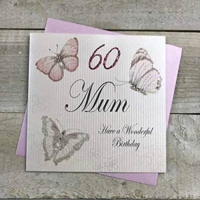Image of WHITE COTTON CARDS Handmade 60 Mum Have a Wonderful Vintage Butterflies 60th Birthday Card, White, PM60
