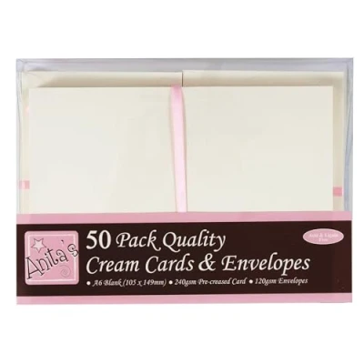 Image of Anita&#039;s Plain, Blank Cards &amp; Envelopes, A6, Cream, Pack of 50, for Home, Wedding, Birthday, Christmas, Thank You, Art Craft, Scrapbooking Supplies, Baby Shower, Card Making