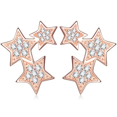 Image of Infinite U Women&#039;s girl&#039;s earrings 925 Sterling Silver Cubic Zirconia Stars Stud Earring, gift for Christmas birthday, Rose Gold