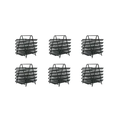 Image of OSCO Graphite Wire Mesh 5 Tier Letter Tray 6 Pack A4 Desk File Organiser Paper Storage Office Document Sorter Paperwork Filing Easy Assembly H37.3 x W29.5 D34.0 cm