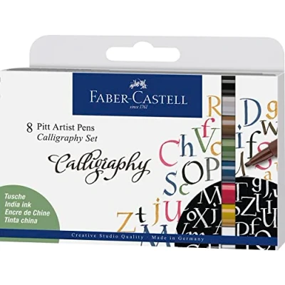 Image of Faber Castell Creative Studio Pitt Artist Pen Calligraphy India Ink Pen, Set Of 8, For Art, Craft, Drawing, Sketching, Home, School, University, Colouring