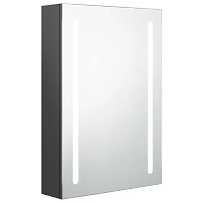 Image of vidaXL LED Bathroom Mirror Cabinet in Grey Modern Wall Mounted MDF with Interior Shelves &amp; Energy Efficient Light Strips 50x13x70 cm