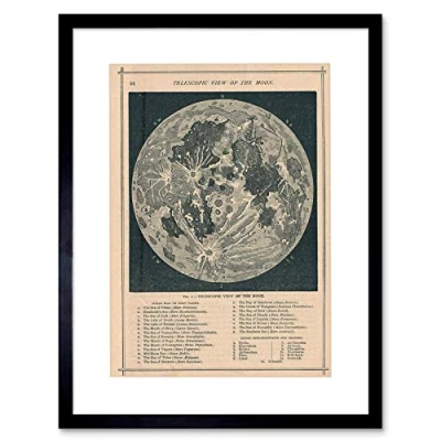 Image of Wee Blue Coo Map Illustrated Antique Telescopic Moon Picture Framed Wall Art Print