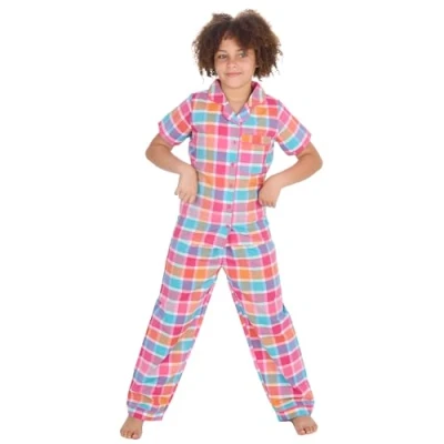 Image of undercover lingerie Girls Check Button Pyjamas 15C627 Pink 11 12 Years
