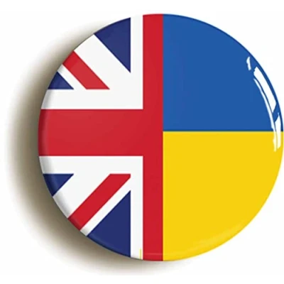 Image of Ozorath BRITAIN UKRAINE BRITISH UKRAINIAN SPLIT FLAG BADGE BUTTON PIN (Size is 2inch/50mm diameter)