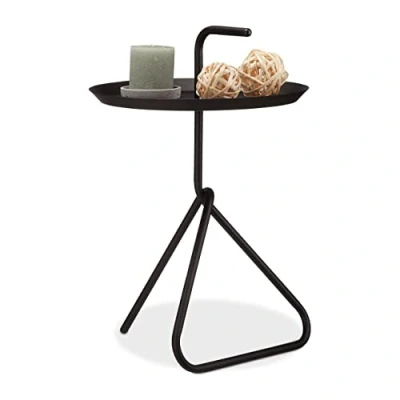 Image of Relaxdays Metal Side, Round Storage Tray with Handle, Modern Coffee Table, Black, HxD app. 59 x 40 cm