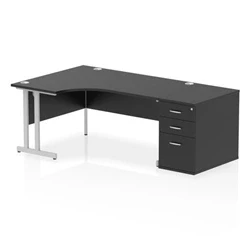 Image of Impulse 1600 LH Crescent Desk Black/Silver Cantilever 800 Hi Ped