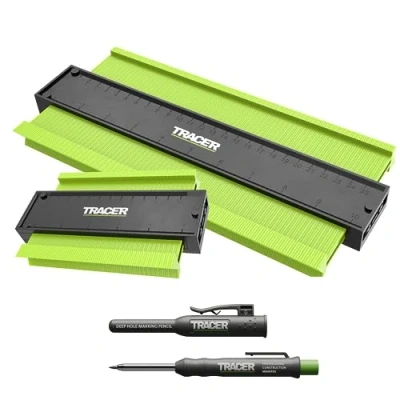 Image of TRACER Contour Gauges and Deep Hole Construction Pencil Set. 130mm (5) &amp; 250mm (10) Precise Profile Tools. 2 x Carpenters Set