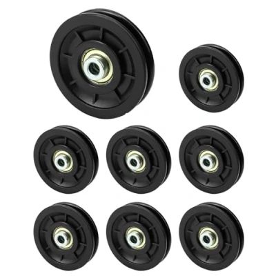 Image of QWORK® 8 Pack 90mm Gym Pulley Wheel, High Strength Wear Resistant Bearing Pulleys for Fitness Machine Wire Rope