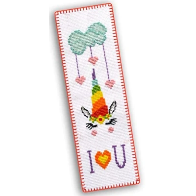 Image of Povitrulya Counted Cross Stitch Kit &#039;Rainbow Unicorn&#039; DIY Embroidery Bookmark Set for Girls with Paper Pattern, 16 Count Aida Cloth and Pre Sorted Floss