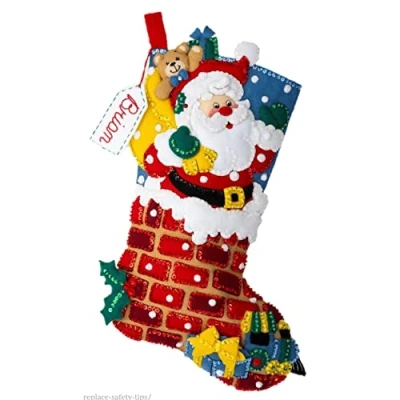 Image of Bucilla Felt Applique Stocking Kit, Jolly Chimney Santa 18&quot; Making 89543E